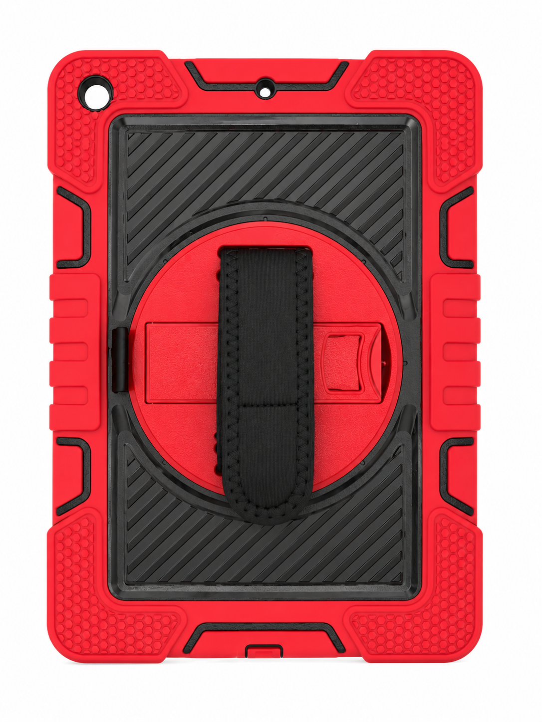 Red Heavy Duty Rugged Case with 360° Hand Strap & Kickstand for iPad 10.2" (7th/8th/9th Gen, 2019–2021)
