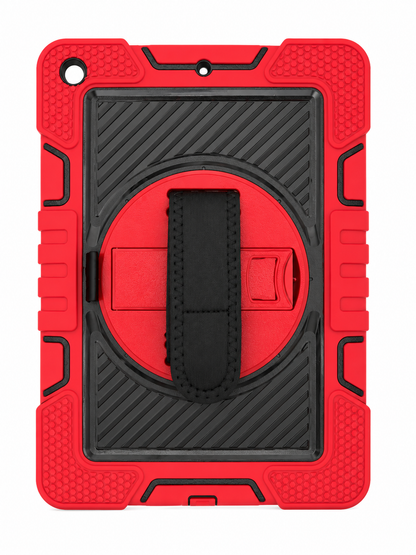 Red Heavy Duty Rugged Case with 360° Hand Strap & Kickstand for iPad 10.2" (7th/8th/9th Gen, 2019–2021)