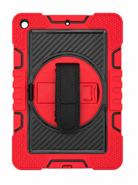 Red Heavy Duty Rugged Case with 360° Hand Strap & Kickstand for iPad 10.2" (7th/8th/9th Gen, 2019–2021)