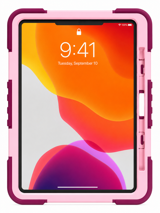 Rugged Rotating Tablet Case with Hand Strap for iPad Pro 11-inch (2024) – Pink & Burgundy