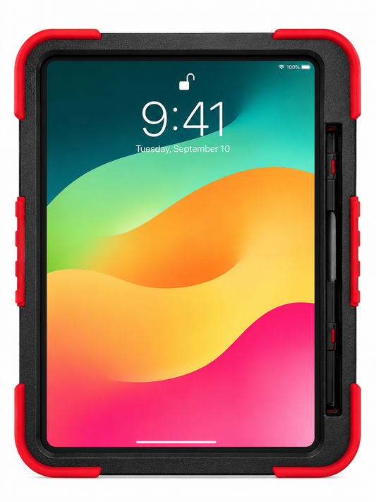 Rugged 360° Rotating Shockproof Case for iPad 10 (2022) / iPad 11 (A16, 2025) – Red & Black