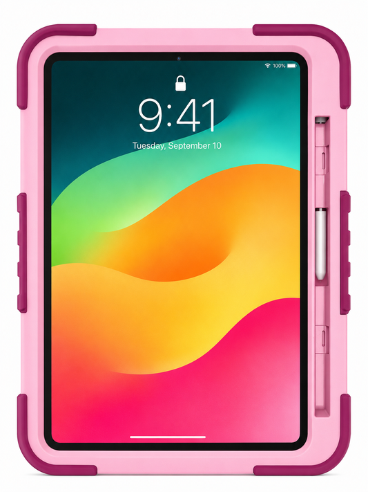 Shockproof Rotating Hand Strap Case for iPad 10 (2022) / iPad 11 (A16, 2025) – Pink & Burgundy