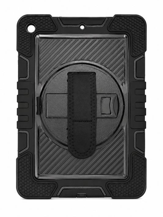 360° Heavy Duty Shockproof Case (Black) with Hand Strap & Rotating Stand for iPad 10.2 (2019/2020/2021)