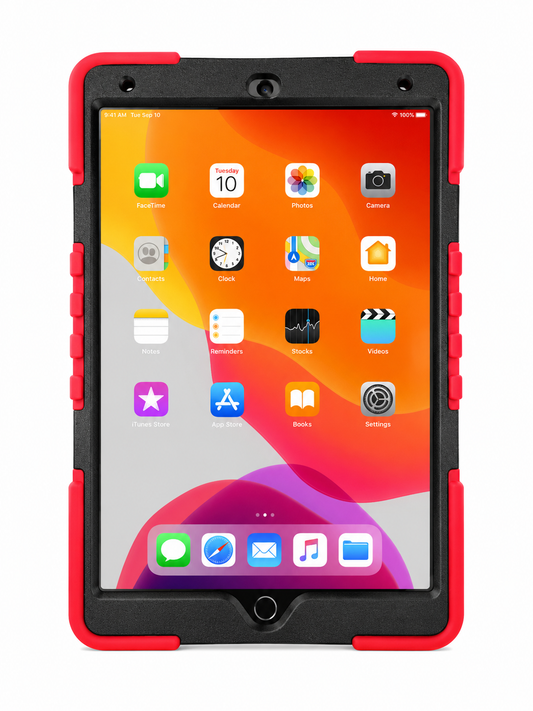 Red Heavy Duty Rugged Case with 360° Hand Strap & Kickstand for iPad 10.2" (7th/8th/9th Gen, 2019–2021)