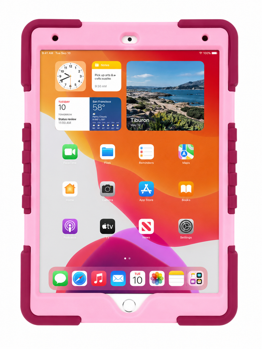 Shockproof Case with Rotating Hand Strap for iPad 10.2" (2019/2020/2021) – Pink & Burgundy