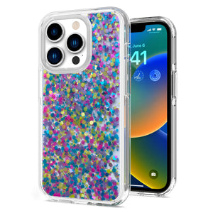 For Apple iPhone 14 PRO MAX 6.7" Bling Glitter Chips Epoxy Hybrid Case Cover - E