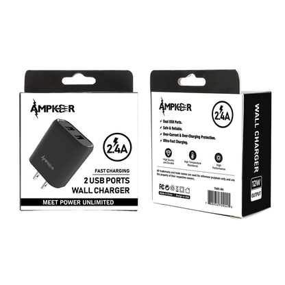 2 Ports USB WALL Adapter - 2.4A - Black