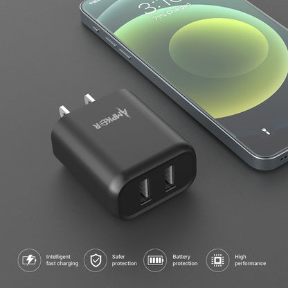 2 Ports USB WALL Adapter - 2.4A - Black