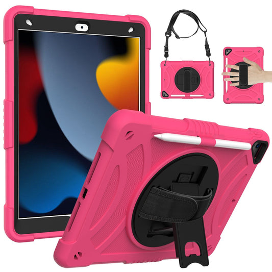 For Apple iPad 9th 8th 7th Gen 10.2 inch Tablet Hand and Shoulder Strap with Kickstand 3in1 Tough Hybrid - Pink